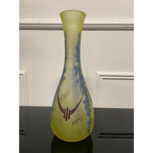 Legras - Grand Vase Art Déco En Verre Givré H: 36 cm